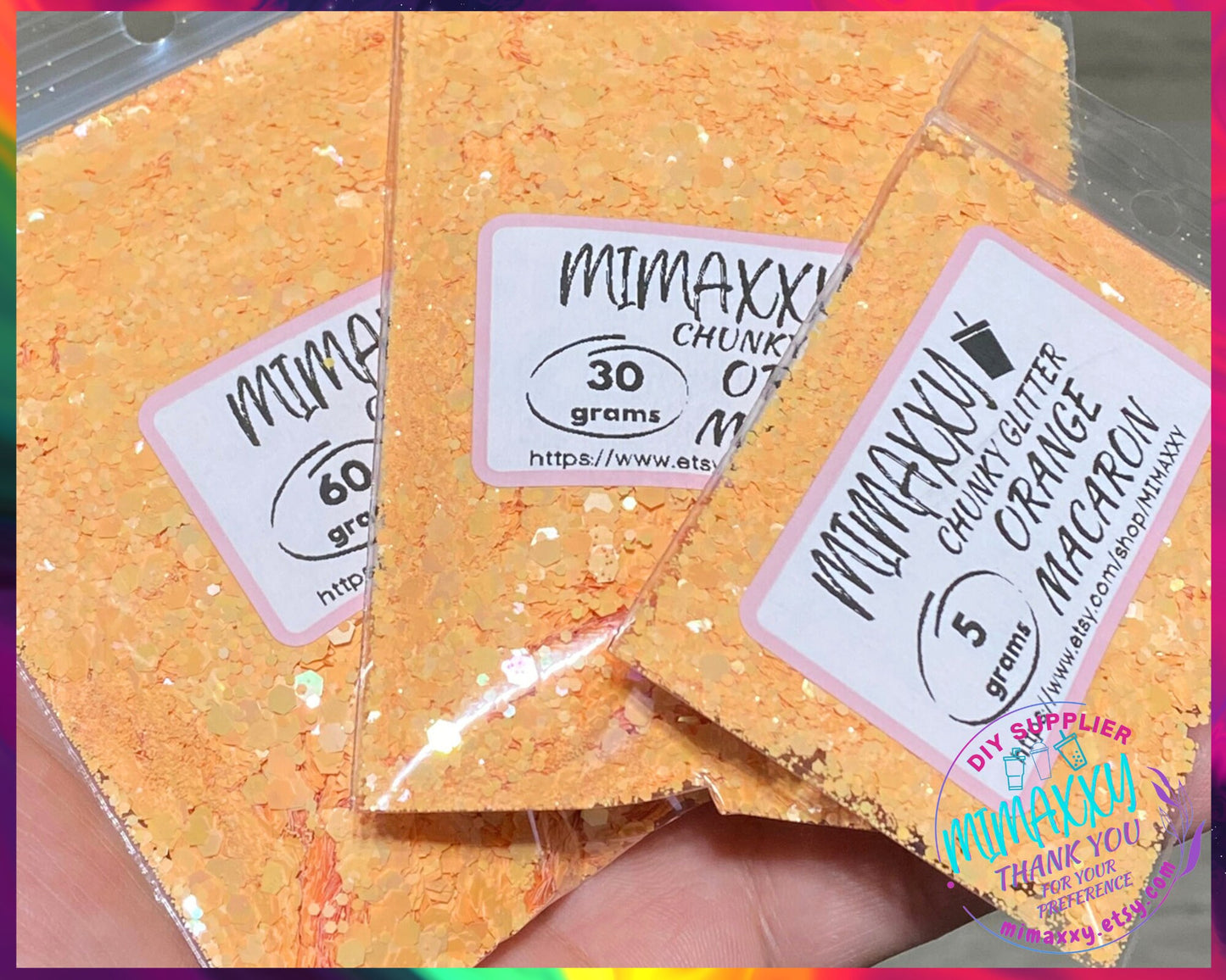 ORANGE MACARON, Shaped Glitter, Chunky Glitter Mix, Cosmetic Glitter,Nail Art, Resin art,Snow Globe Tumbler,Craft, pastel, MATTE 019