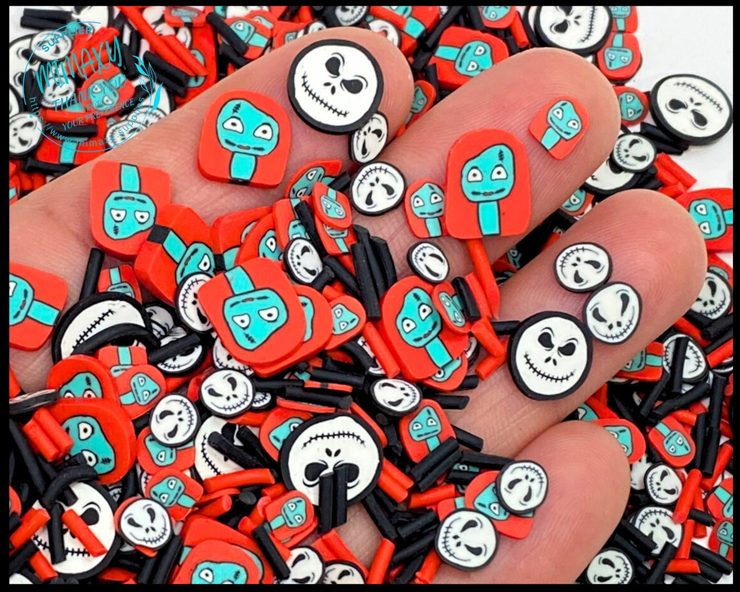 5-10mm JACK And SALLY Mix, Witches brew/ Sprinkle, Slime Polymer Clay Slices, Fake Bake Nail, Craft, Nightmare before xmas, HALLOWEEN 011