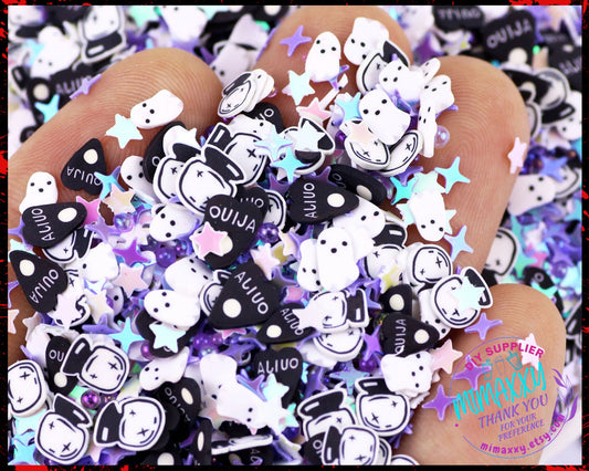 5mm Ouija Mix, Sprinkle Slime, Polymer Clay Slice Slices Fake Bake Nail Art Faux Craft , snow globe tumblers supplies, Halloween 028