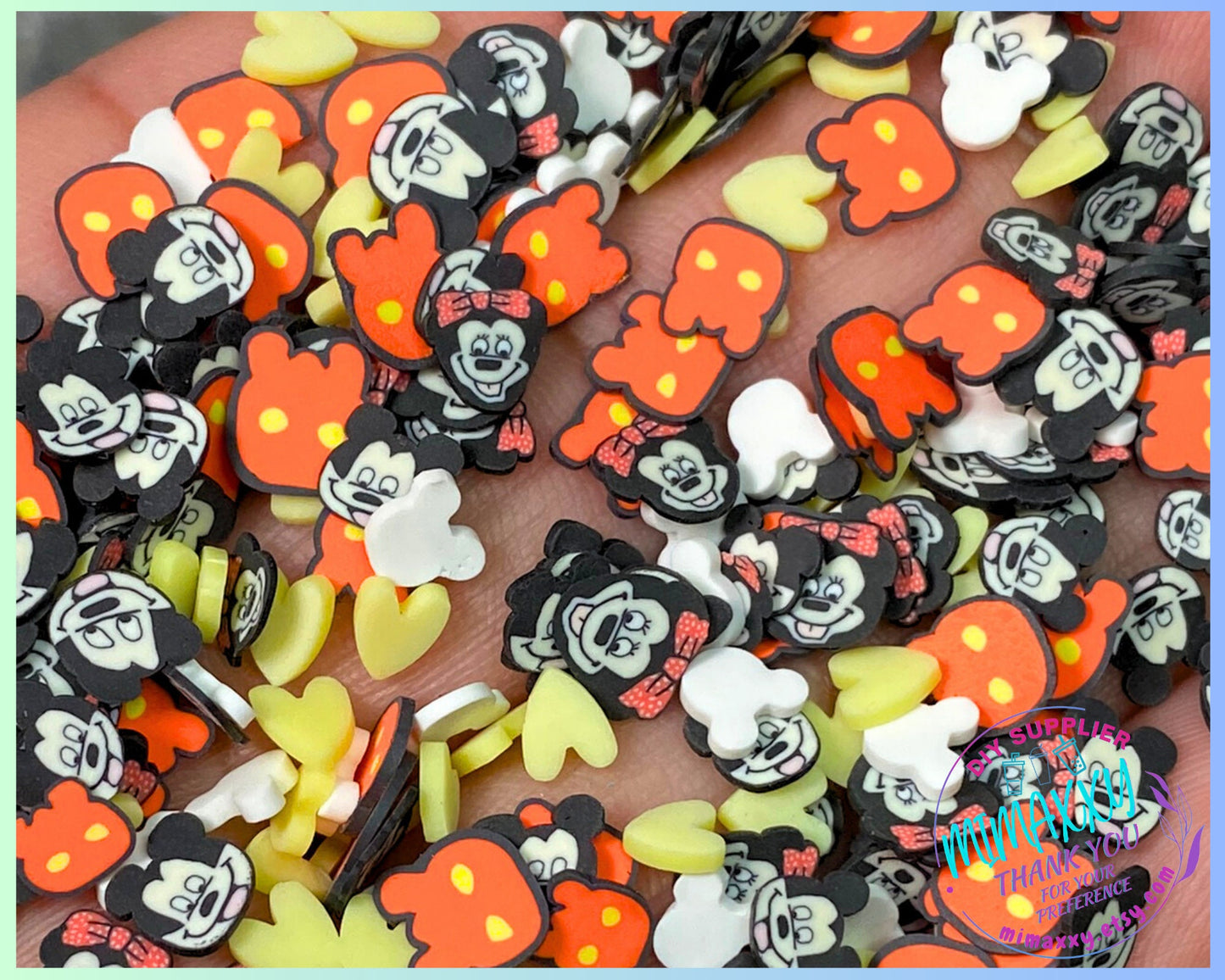 5mm Mix MOUSE ITEMS, Mouse Face, Ears Red Black Sprinkle Slime, Polymer Clay Slice Slices Fake Bake Nail Art Faux Craft , CARTOON 008