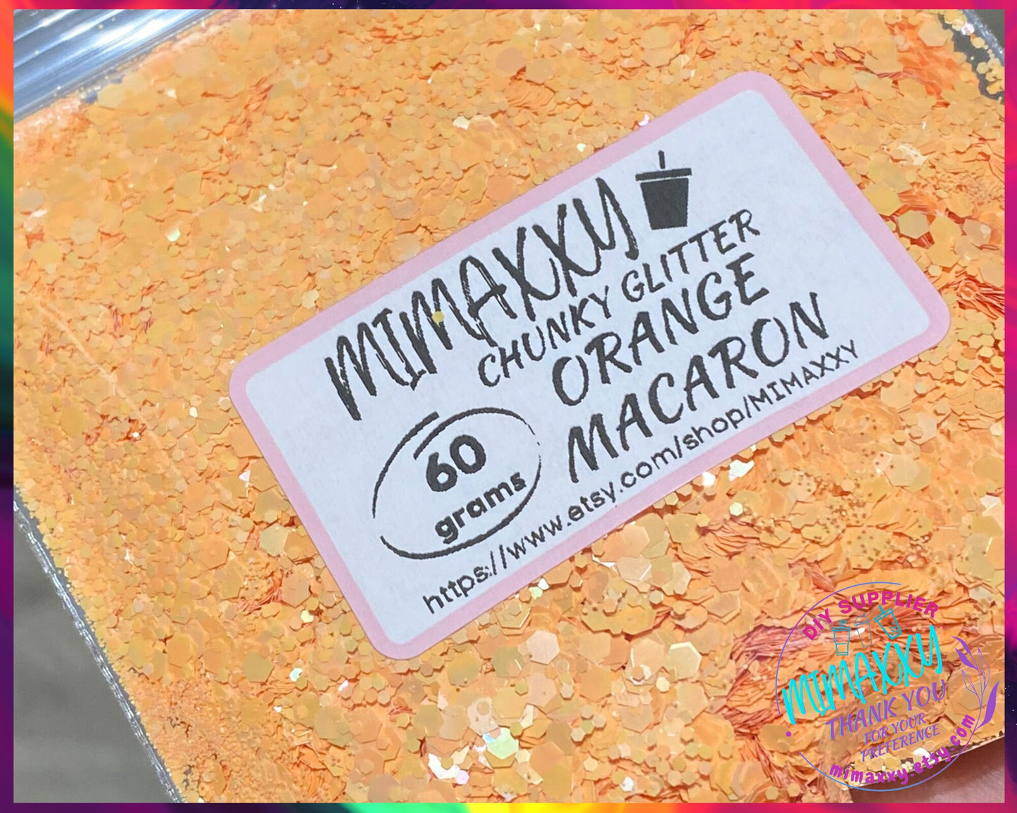 ORANGE MACARON, Shaped Glitter, Chunky Glitter Mix, Cosmetic Glitter,Nail Art, Resin art,Snow Globe Tumbler,Craft, pastel, MATTE 019