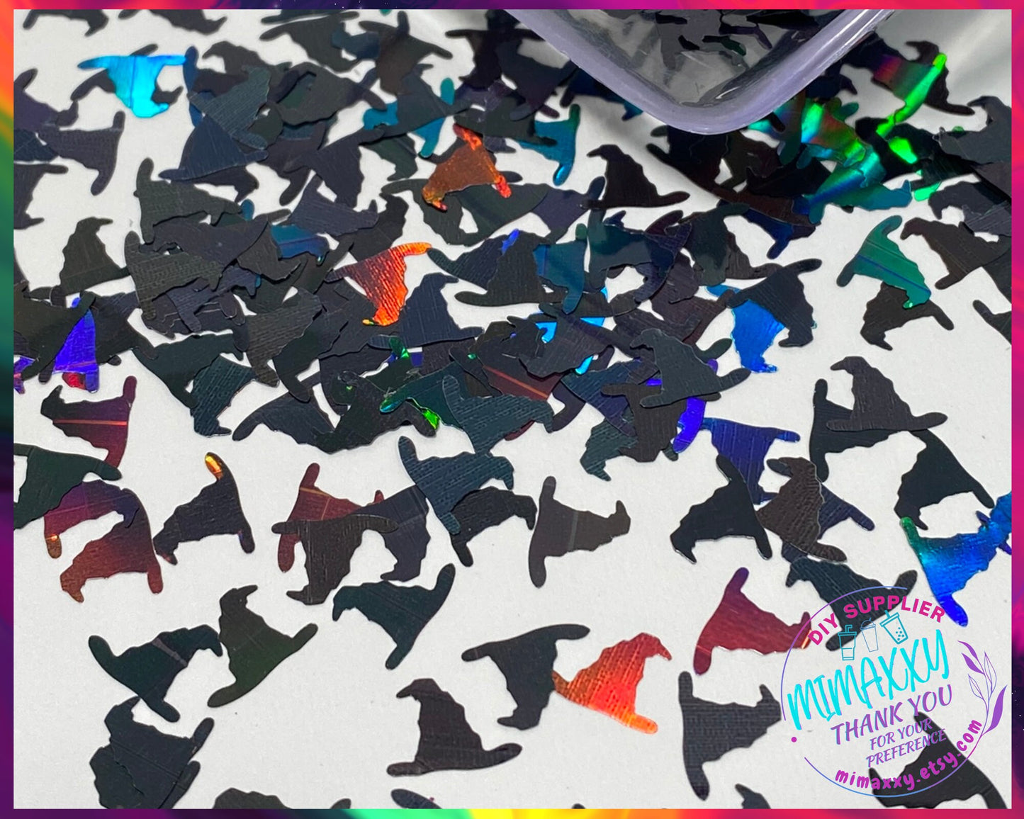 10mm Holographic Witch Hat, Shaped Glitter, Chunky Glitter Mix, Cosmetic Glitter,Nail Art, Resin art,Snow Globe,Craft. SHAPES 010