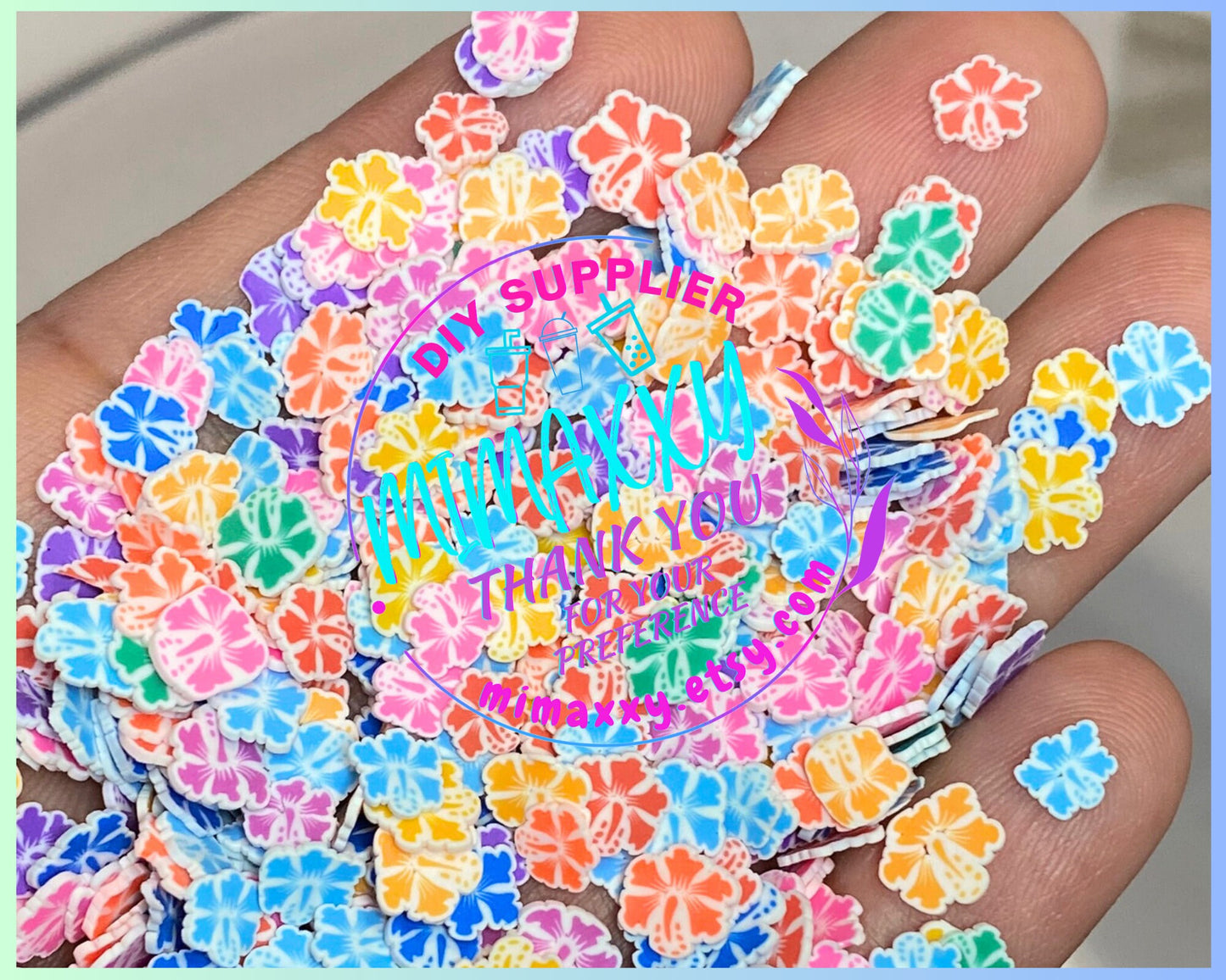 5mm Hibiscus MIX/ Sprinkle, Slime, Polymer Clay Slices, Fake, Bake, Nail Art, Faux Craft Ships, BEACH 003