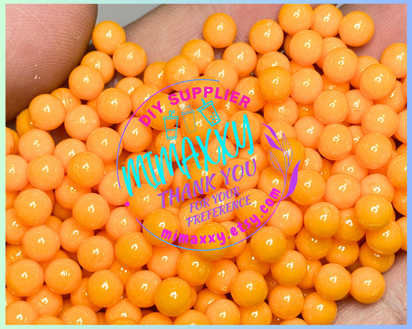 Orange Pearl Beads No Hole, Round, Caviar, Resin Charms Cabochons, Slime DIY Craft, boba, Decoration, snow globe tumbler, jewerly, BEADS 005