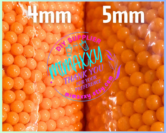 Orange Pearl Beads No Hole, Round, Caviar, Resin Charms Cabochons, Slime DIY Craft, boba, Decoration, snow globe tumbler, jewerly, BEADS 005
