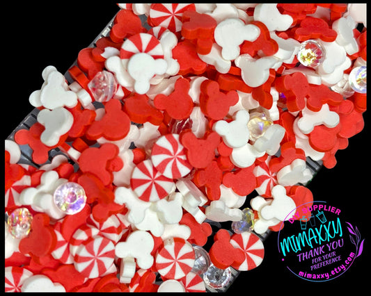 5 mm MOUSE RED Christmas Mix , Sprinkle, Slime, Polymer Clay Slices, Fake Bake Nail, Craft Ships, Mickey, winter, snow flake, , XMAS 031