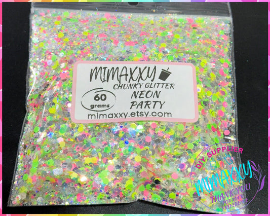 NEON PARTY , Chunky Glitter Mix, nail art, Cosmetic Glitter,Nail Art, Resin art,Snow Globe Tumbler,Craft, iridescent, 80, Mirror 005