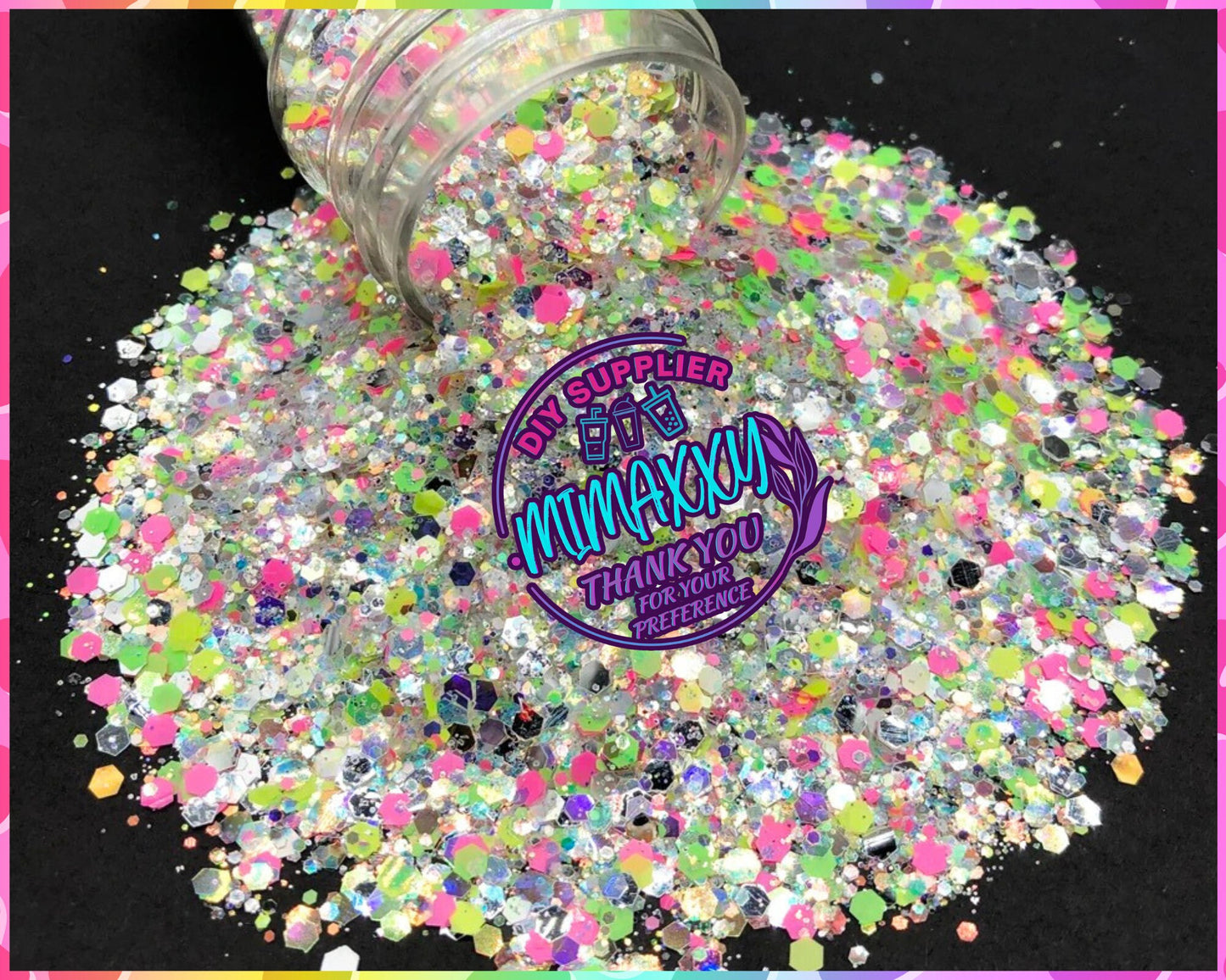 NEON PARTY , Chunky Glitter Mix, nail art, Cosmetic Glitter,Nail Art, Resin art,Snow Globe Tumbler,Craft, iridescent, 80, Mirror 005