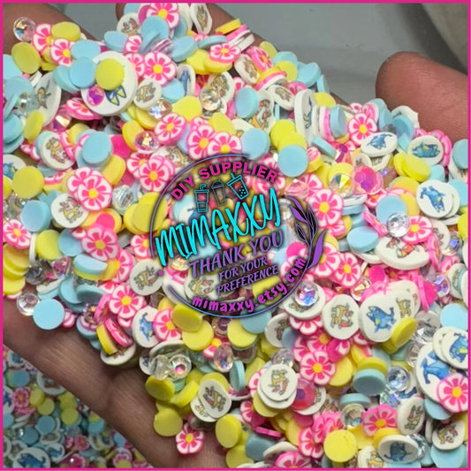 5mm Dog sisters, Sprinkle Slime, Polymer Clay Slice Slices Fake Bake Nail Art Faux Craft , CARTOON MIX 010A