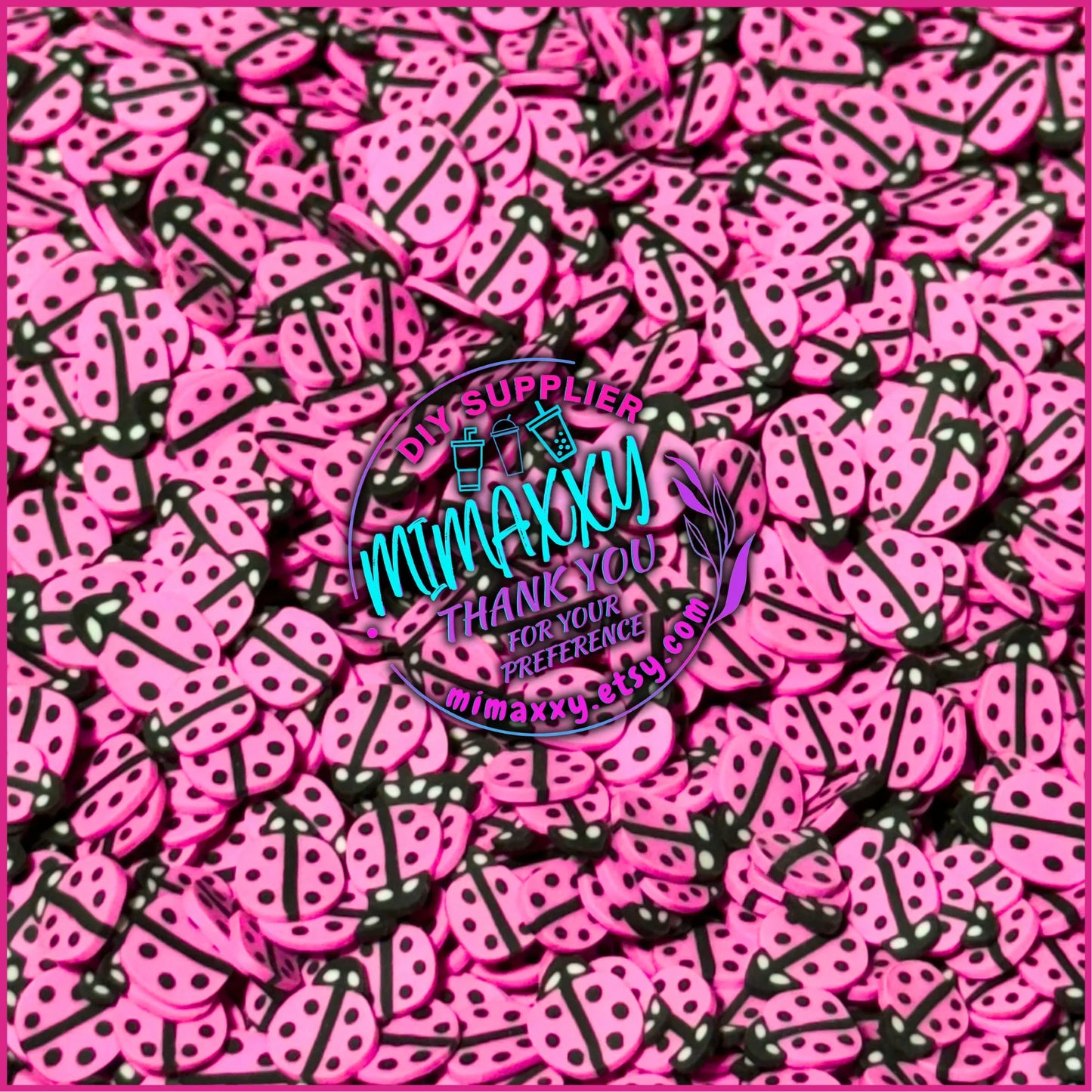 5mm Pink Lady Bug, resin art, nail art, snow globe tumbler, Polymer clay slices, ANIMAL 007