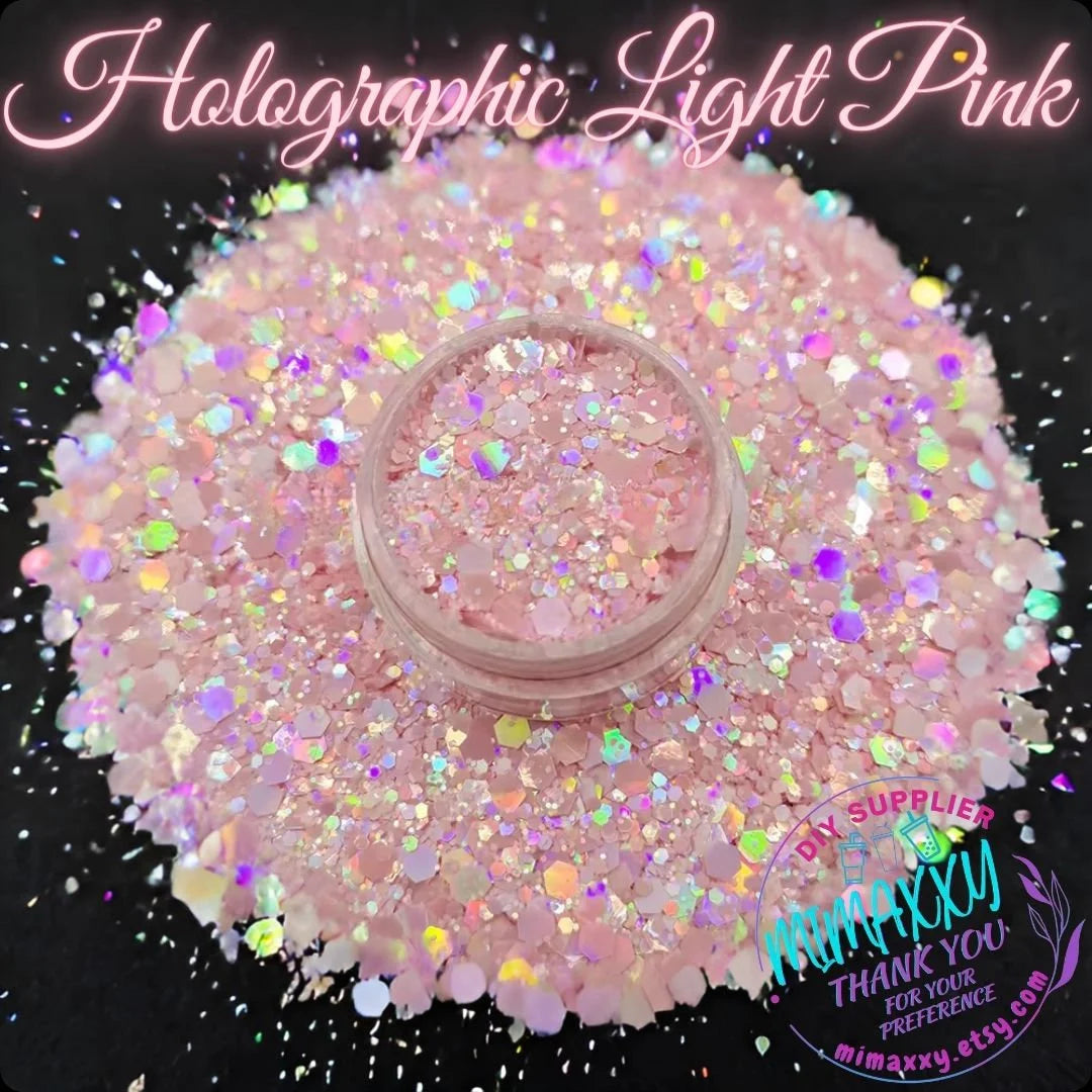 LIGHTPINK HOLOGRAPHIC MACAROON, Shaped Glitter, Chunky Glitter Mix, Cosmetic Glitter,Nail Art, Resin,Snow Globe,Craft, pastel, Matte Hm 006