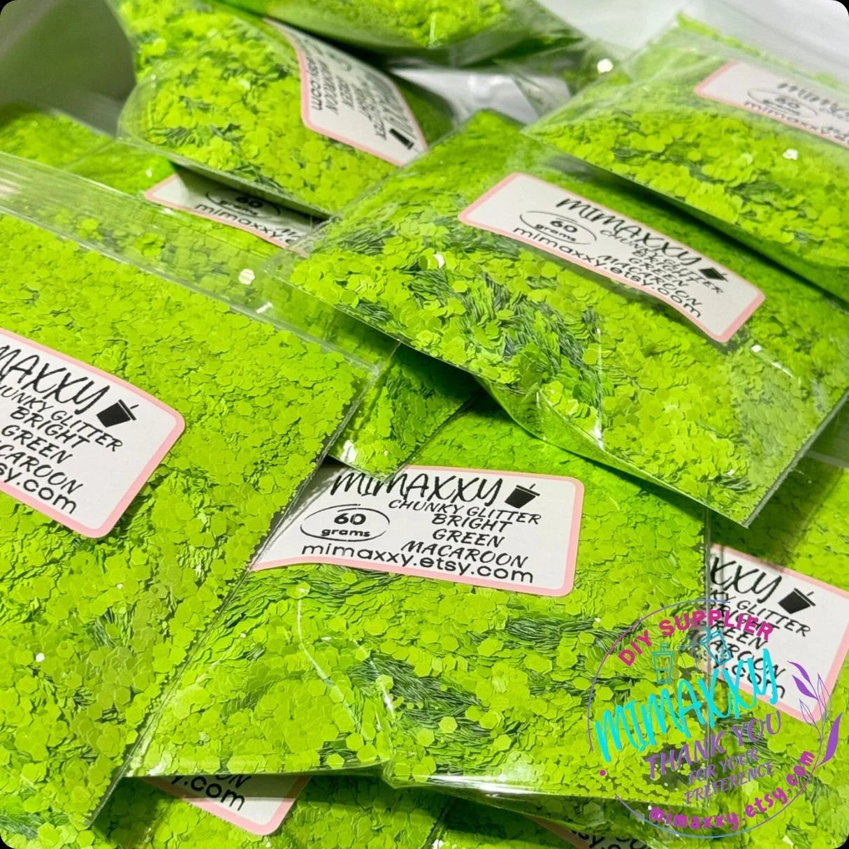 BRIGHT GREEN MACAROON, Shaped Glitter, Chunky Glitter Mix, Cosmetic Glitter,Nail Art, Resin art,Snow Globe, YELLOW, iridescent, lemon, Matte Hm 011