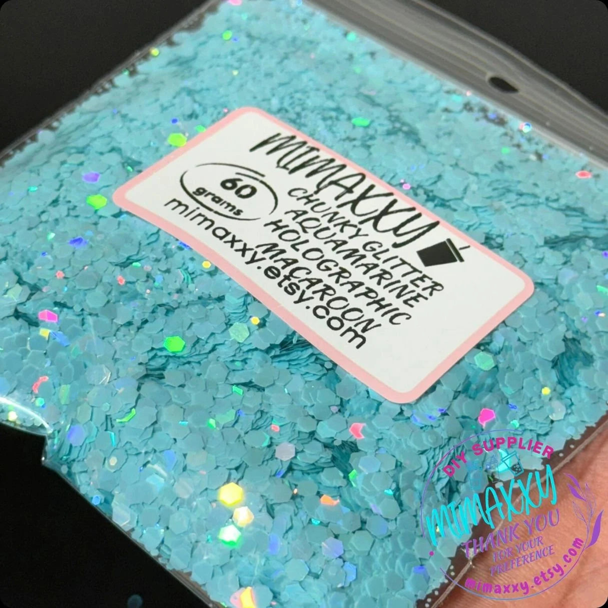 AQUAMARINE HOLOGRAPHIC MACAROON, Shaped Glitter, Chuny Glitter Mix, Cosmetic Glitter,Nail Art, Resin art,Snow Globe Tumbler ,Craft, Matte Hm 003