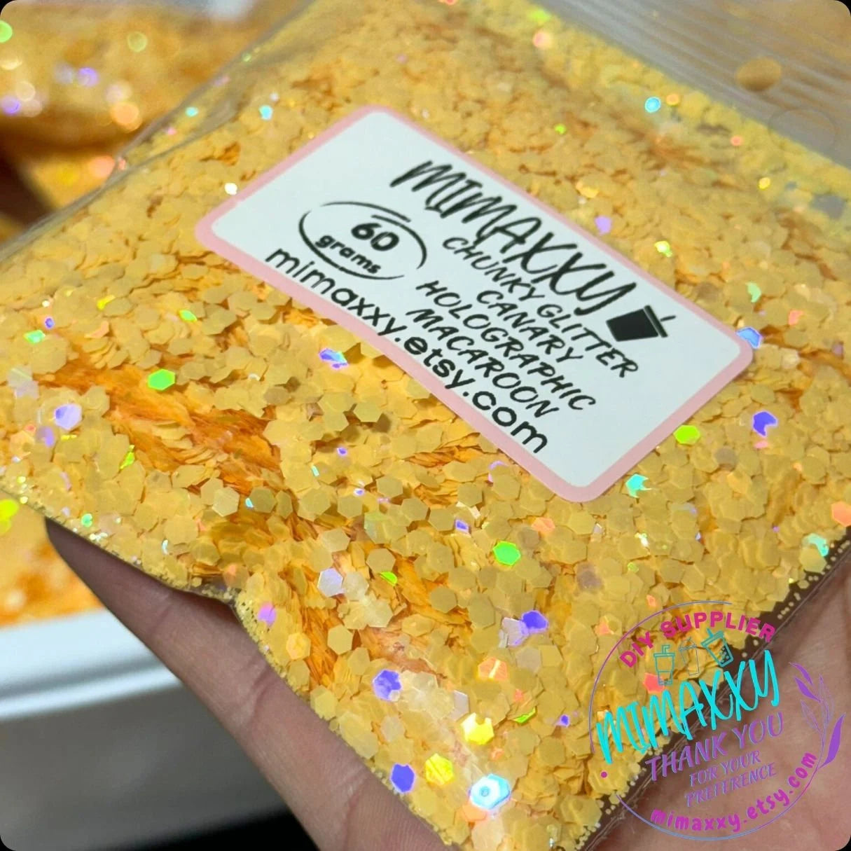 CANARY HOLOGRAPHIC MACAROON, Shaped Glitter, Chuny Glitter Mix, Cosmetic Glitter,Nail Art, Resin art,Snow Globe Tumbler ,Craft, Matte Hm 004