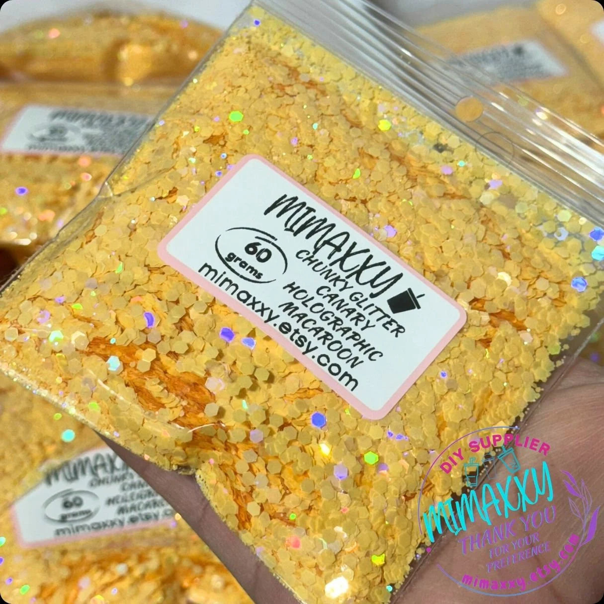 CANARY HOLOGRAPHIC MACAROON, Shaped Glitter, Chuny Glitter Mix, Cosmetic Glitter,Nail Art, Resin art,Snow Globe Tumbler ,Craft, Matte Hm 004