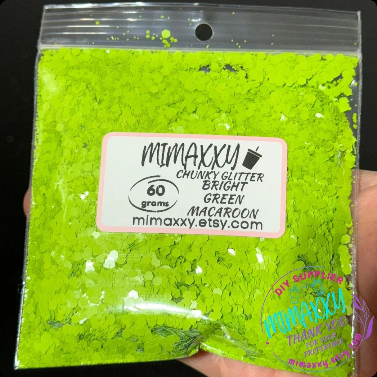 BRIGHT GREEN MACAROON, Shaped Glitter, Chunky Glitter Mix, Cosmetic Glitter,Nail Art, Resin art,Snow Globe, YELLOW, iridescent, lemon, Matte Hm 011