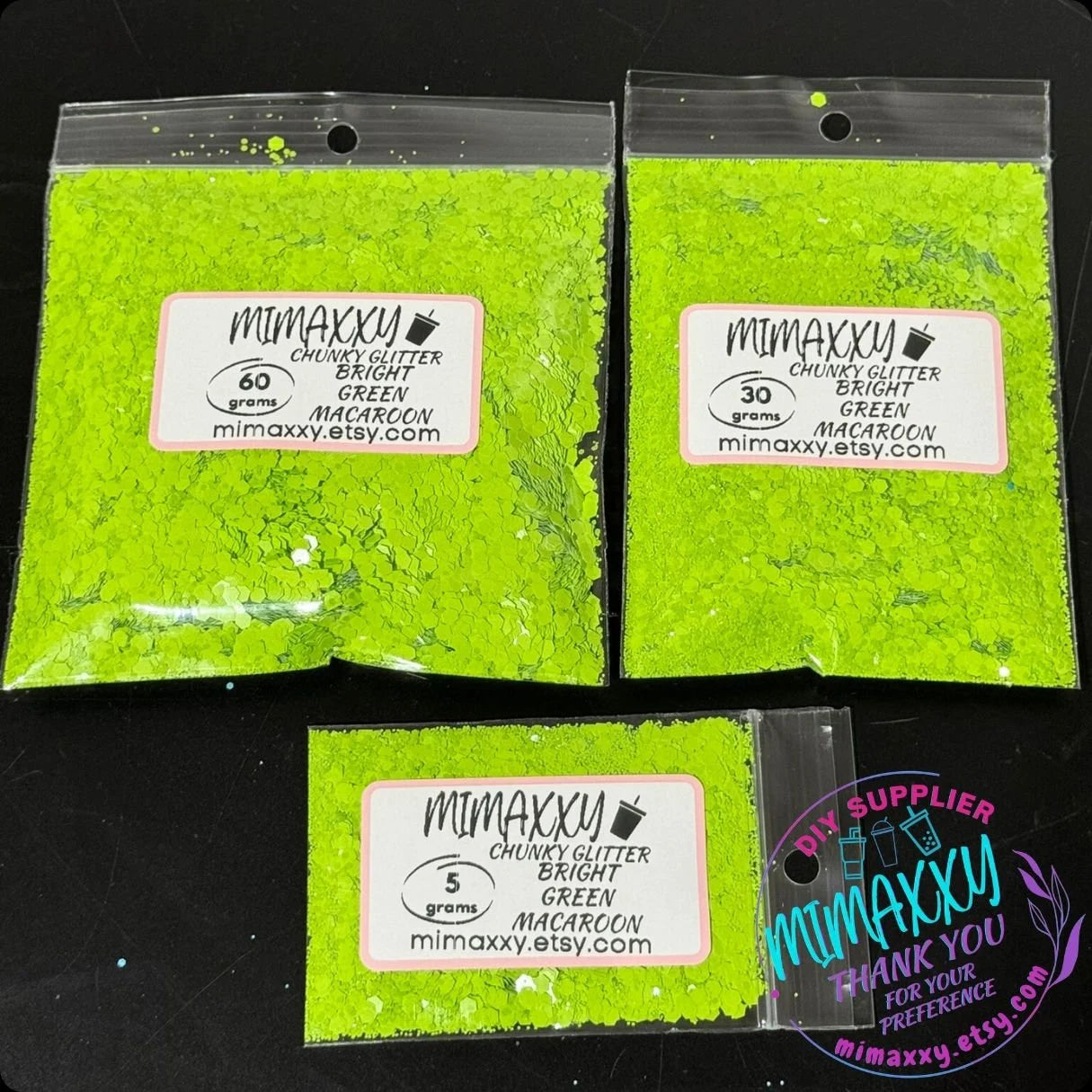 BRIGHT GREEN MACAROON, Shaped Glitter, Chunky Glitter Mix, Cosmetic Glitter,Nail Art, Resin art,Snow Globe, YELLOW, iridescent, lemon, Matte Hm 011