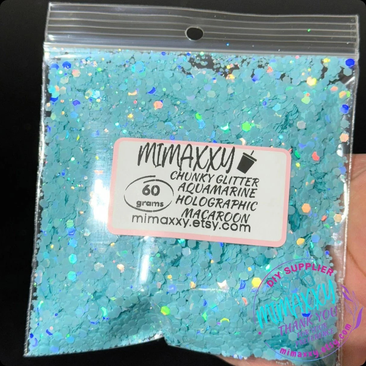 AQUAMARINE HOLOGRAPHIC MACAROON, Shaped Glitter, Chuny Glitter Mix, Cosmetic Glitter,Nail Art, Resin art,Snow Globe Tumbler ,Craft, Matte Hm 003