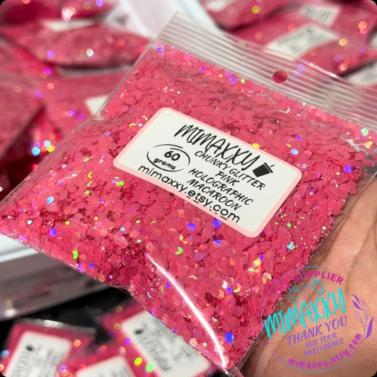 PINK HOLOGRAPHIC MACAROON, Shaped Glitter, Chunky Glitter Mix, Cosmetic Glitter,Nail Art, Resin art,Snow Globe,Craft, pastel, Matte Hm 007