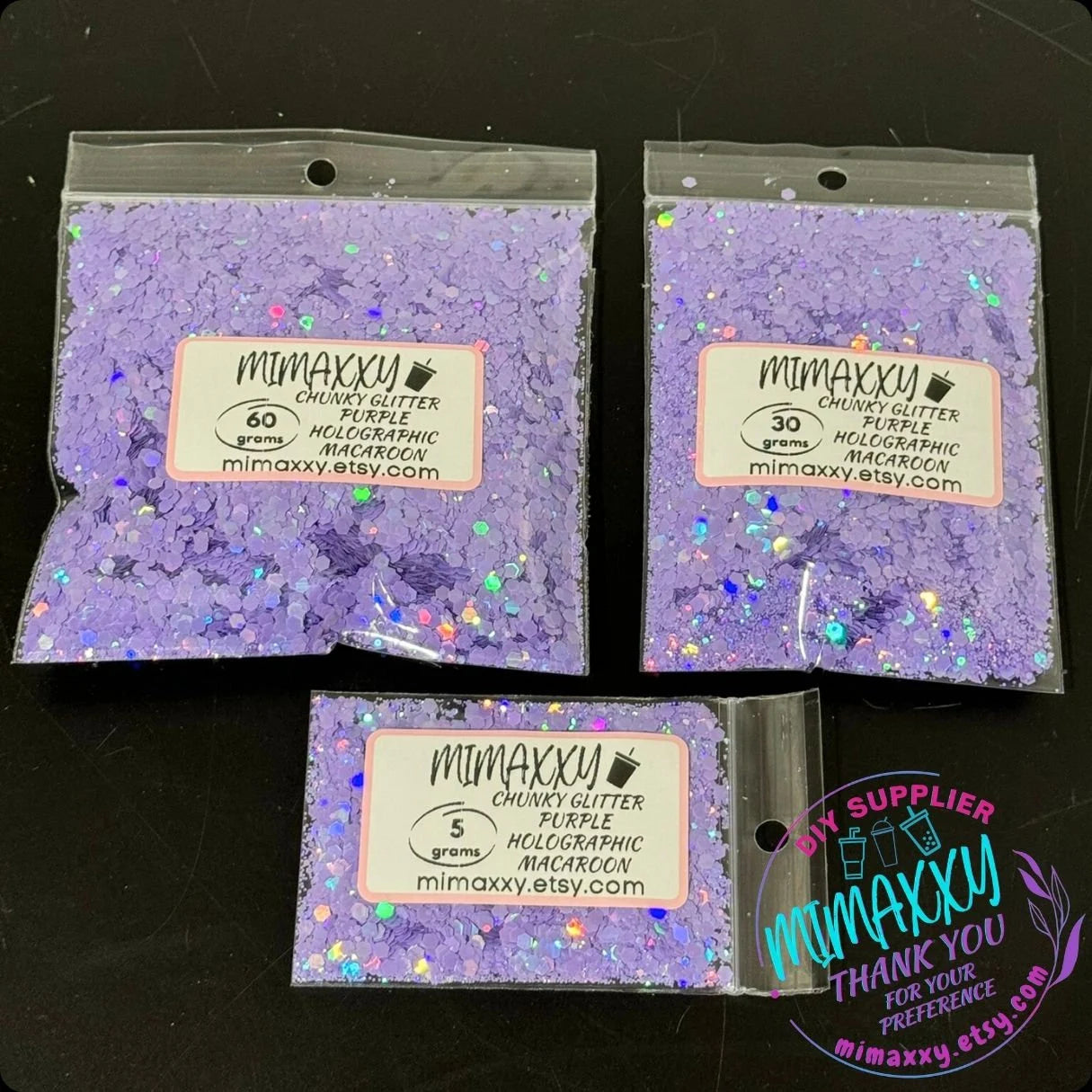 PURPLE HOLOGRAPHIC MACAROON, Shaped Glitter, Chunky Glitter Mix, Cosmetic Glitter,Nail Art, Resin art,Snow Globe,Craft, pastel, Matte Hm 001
