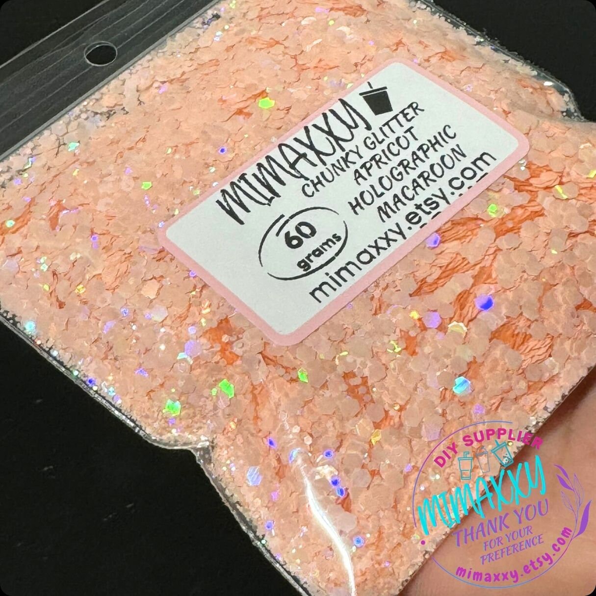 APRICOT HOLOGRAPHIC MACAROON, Shaped Glitter, Chuny Glitter Mix, Cosmetic Glitter,Nail Art, Resin art,Snow Globe Tumbler ,Craft, Matte Hm 010