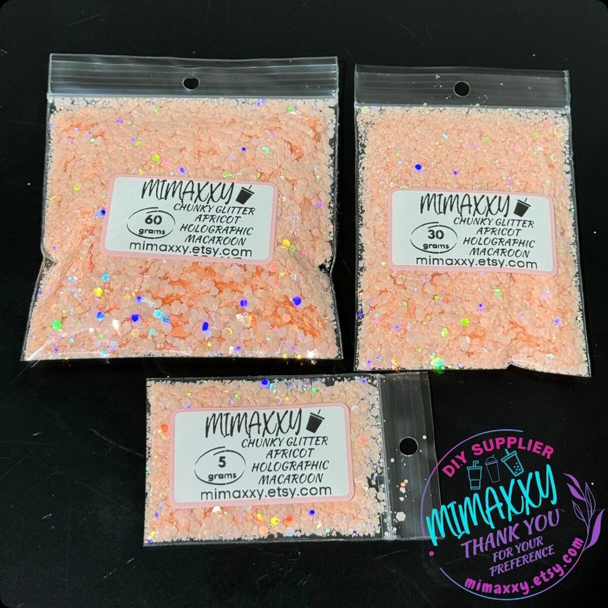 APRICOT HOLOGRAPHIC MACAROON, Shaped Glitter, Chuny Glitter Mix, Cosmetic Glitter,Nail Art, Resin art,Snow Globe Tumbler ,Craft, Matte Hm 010