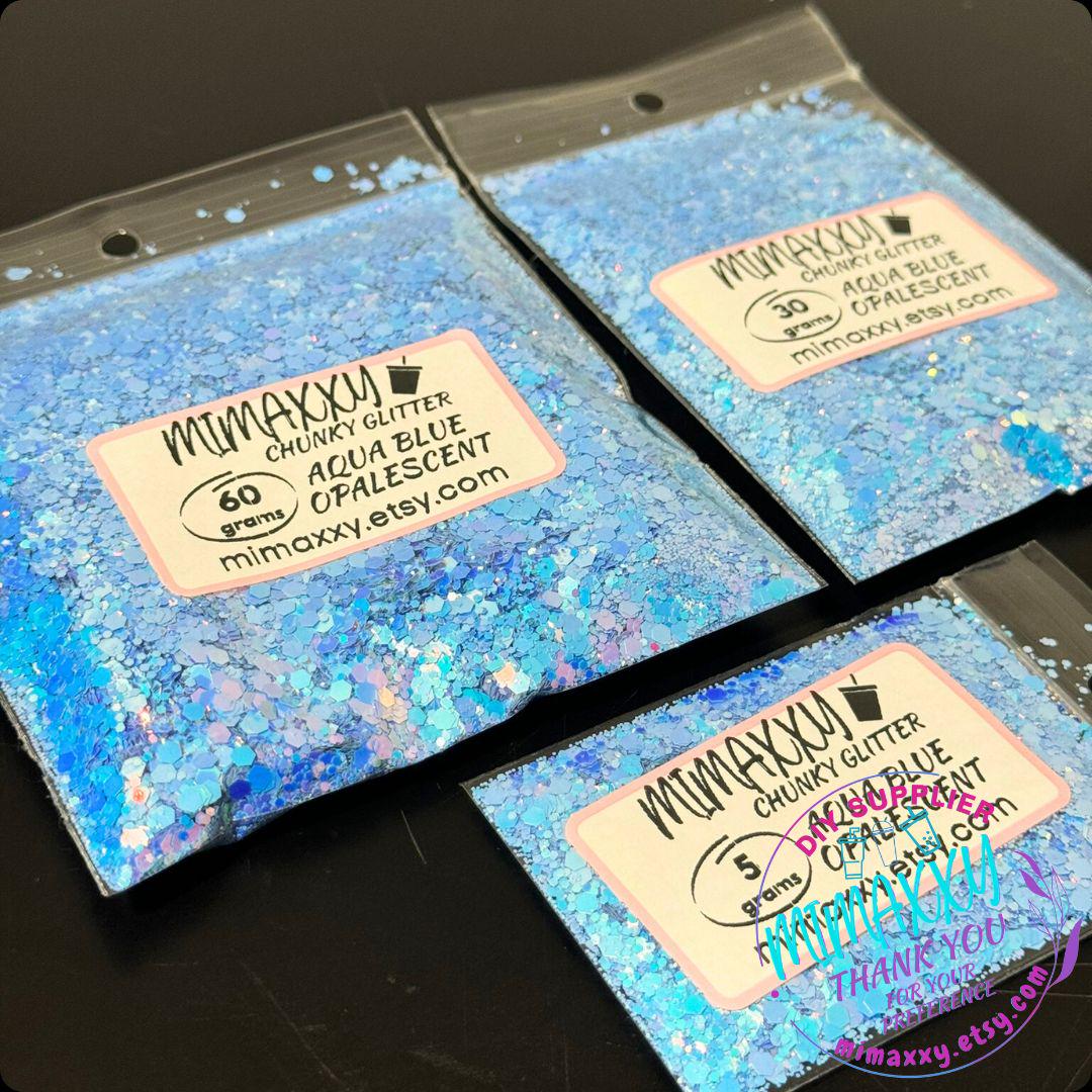 AQUA BLUE OPALESCENT  ,Shaped Glitter, Chunky Glitter Mix, Cosmetic Glitter,Nail Art, Resin art,Snow Globe Tumbler,Craft, MIX 048